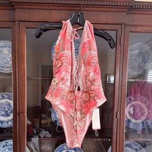 Floral Halter One-Piece Swimsuit in Pink